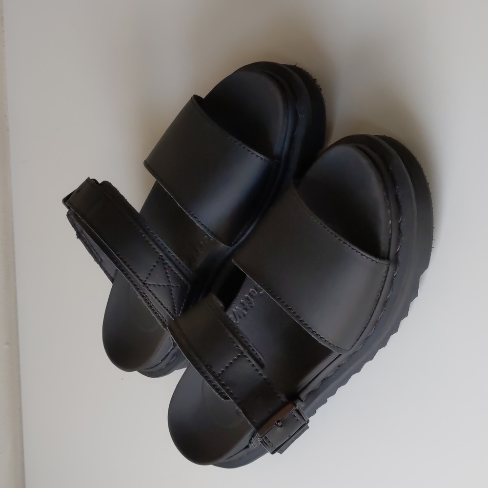 Dr. Martens Black Leather Platform Slide Sandals